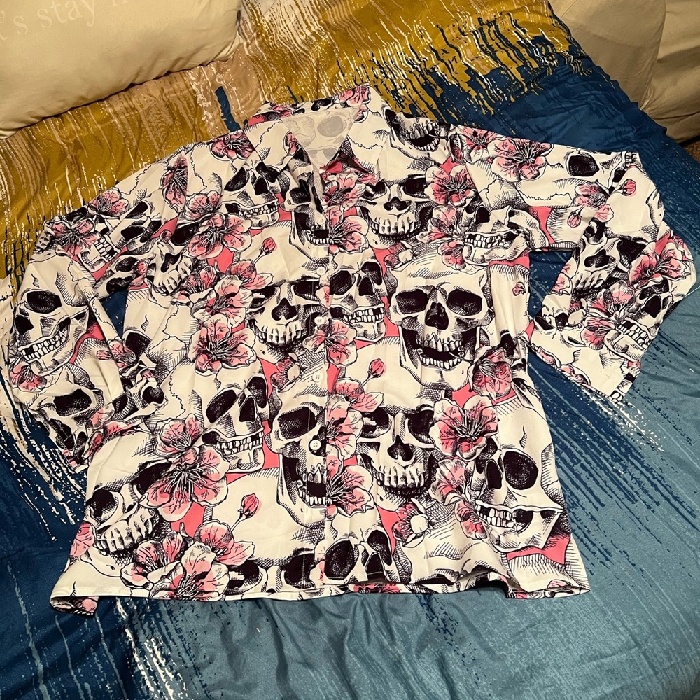 Skull and Floral Print Shirt